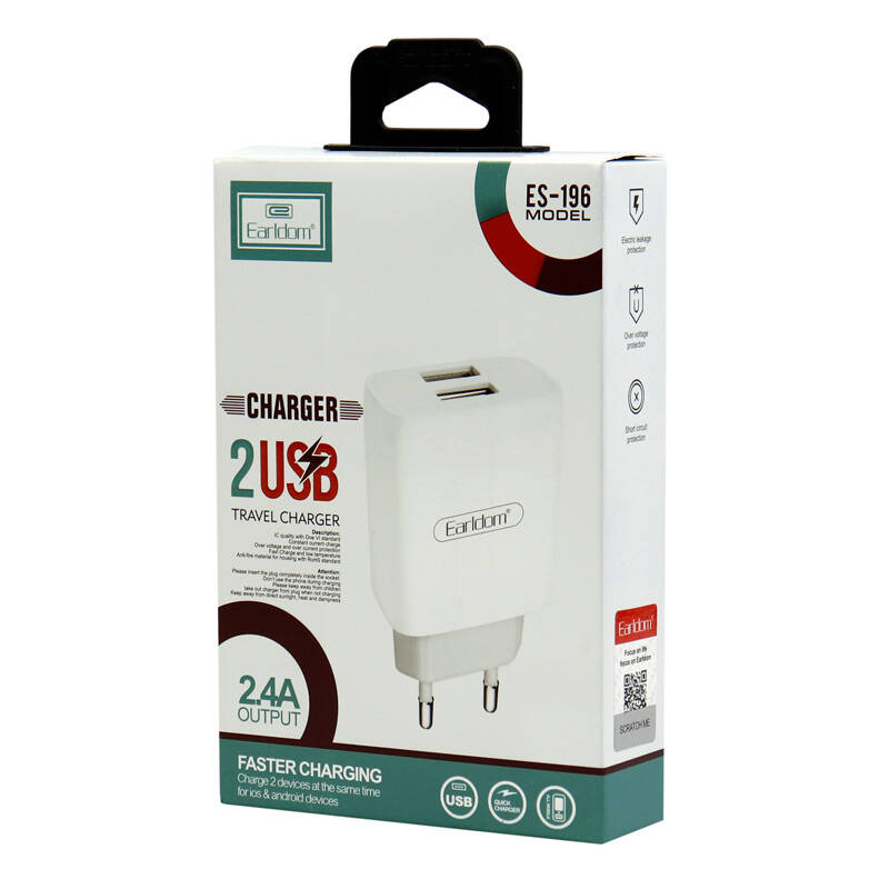 شارژر دیواری فست شارژ Earldom ES-196 2.4A + کابل Micro-USB