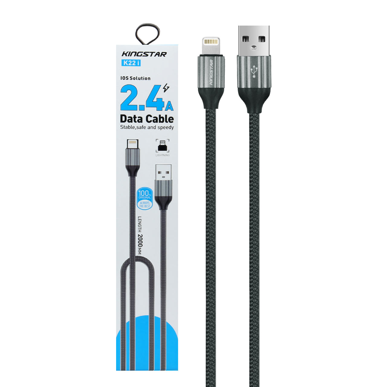 کابل شارژ USB به لایتنینگ شرکت کینگ استار مدل K22i طول 2 متر