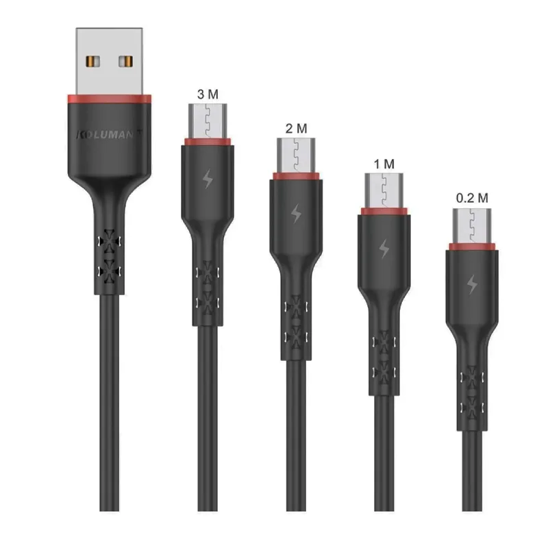 پک کابل شارژ 3 متر 2 متر کلومن پلاس مدل K4+ ( پک 4 عددی )  USB به MicroUSB